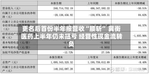 更名后首份半年报营收“腰斩” 冀衡医药上半年仍未扭亏 经营性现金流转负-第3张图片