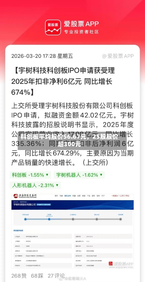 科创板平均股价56.67元，25股股价超300元-第1张图片