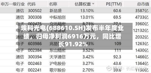 埃科光电(688610.SH)发布半年度业绩，归母净利润6916万元，同比增长91.92%-第1张图片