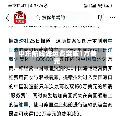 中东航线海运费突破1万美元-第1张图片