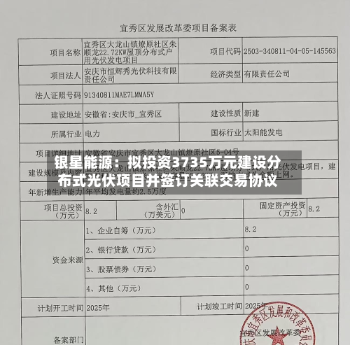 银星能源:拟投资3735万元建设分布式光伏项目并签订关联交易协议-第1张图片