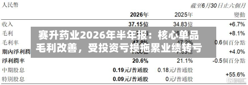 赛升药业2026年半年报：核心单品毛利改善，受投资亏损拖累业绩转亏-第2张图片